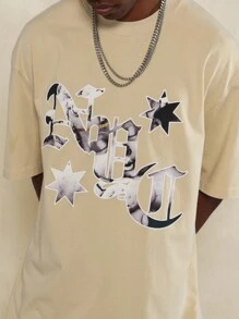 SUMWON 纽约图案印花常规款短袖 T 恤 - 卡其色 - 查看 3