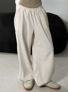 DAZY Pantalón de chándal de pierna ancha con cintura elástica y parche con letra para mujer
