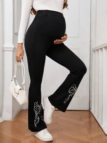 SHEIN Quần Jeans ống loe in họa tiết bướm cho bà bầu, dành cho bà bầu - màu đen - Xem 4