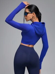 Innovista Áo nỉ thể thao nữ không đường may, họa tiết 3D, có mũ, áo nỉ tay ngắn, áo tập gym hàng ngày, áo nỉ mùa thu, áo nỉ tay ngắn, áo đi chơi, áo nỉ tay dài màu xanh dương, áo nỉ mùa đông cho nữ. - Xanh đậm - Xem 9