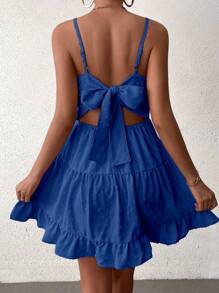 Breezaya Vacation Casual Solid Color Cutout Fabric Camisole Criss-Cross Backless Dress