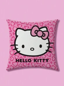HELLO KITTY AND FRIENDS | SHEIN 1pc Cartoon Bow & Letter Pattern Decorative Throw Pillow Cover - Pink - View 1