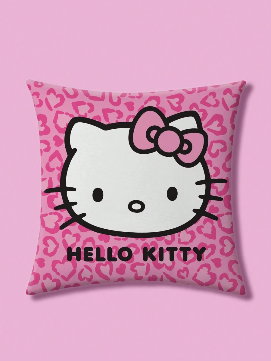 HELLO KITTY AND FRIENDS | SHEIN 1pc Cartoon Bow & Letter Pattern Decorative Throw Pillow Cover - Pink - View 1
