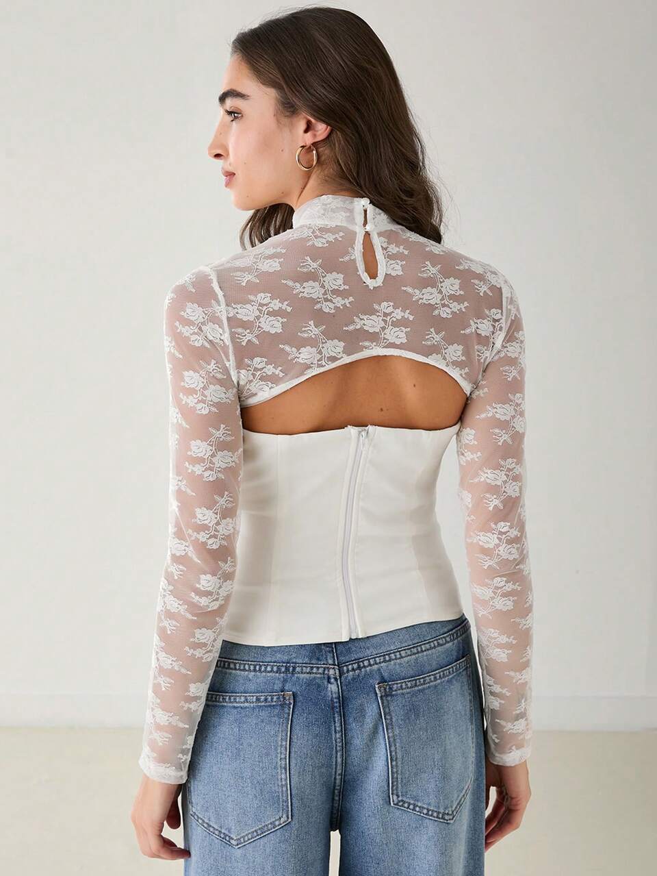 Autumn New Women's French Sexy Lace Stitching Hollow Stand-Up Collar Shirt, Autumn And Winter Party Daily Tops, Autumn And Winter
