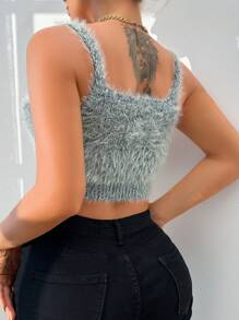 VaVaBold Women's Knitted Top, Women's Top, Suspender, Artificial Fur Button, Gray Sleeveless, Short, Sexy, Slim Fit, Friends, Parties, Four Seasons, Spring And Autumn Styles, Women's Clothing