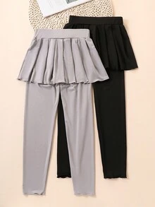 2pcs/Set Tween Girl Casual Comfy Printed Skirt And Leggings Set, Spring Autumn - Multicolor - View 2