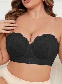 1pc Plus Size Lace Underwire Bra, Lingerie - Black - View 8