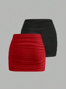 SHEIN EZwear 2pcs Mesh Double Layer See-Through Bodycon Mini Skirt Set