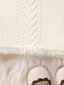 SHEIN Girls Casual  Tassel Knitted V-Neck Loose Solid Color Long Sleeve Sweater Dress, Suitable For Daily Wear And  Moments