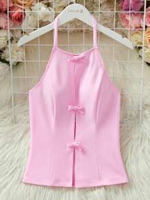 SHEIN EZwear Casual Solid Knit Front Cutout Exposed Shoulder Regular Fit Ladies Tank Top