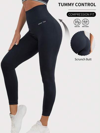 سروال رياضي نسائي مطبوع بأحرف، قماش مريح وقابل للتنفس، مناسب للرياضة واليوغا