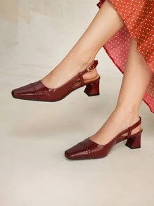 MOTF PREMIUM WOMEN SQUARE TOE CHUNKY HEEL BACKLESS HIGH HEEL SHOES, PARTY FALL BURGUNDY HEELS, FOR NEW YEAR HOLIDAY, VALENTINES - Burgundy - View 3