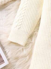 SHEIN Girls Casual  Tassel Knitted V-Neck Loose Solid Color Long Sleeve Sweater Dress, Suitable For Daily Wear And  Moments