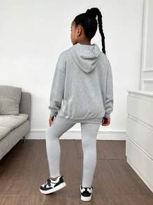Bộ quần áo hoodie và quần legging in họa tiết đầu lâu mắt mèo phong cách đường phố Gothic thường ngày NovaGlow dành cho bé gái tuổi mới lớn, màu xám, phù hợp - Xám - Xem 2