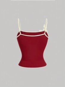 SHEIN MOD Áo ba lỗ cổ điển họa tiết hoa đỏ dành cho nữ, Áo ba lỗ dành cho nữ - Đỏ - Xem 2