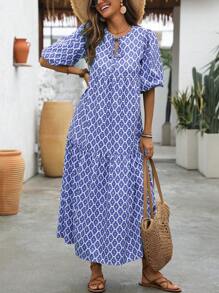 SHEIN LUNE Vacation Leisure Allover Print Dress - Multicolor - View 1
