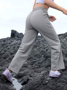 In My Nature 女士字母印花口袋直筒宽松休闲户外裤 - 灰色 - 查看 9