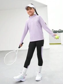 Sparklyn Tween 女童浅紫色长袖透气 T 恤，儿童户外运动训练上衣 - 淡紫色 - 查看 2