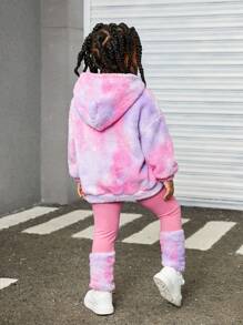 SHEIN 年轻女孩扎染双面羊毛连帽衫和拼布运动裤套装