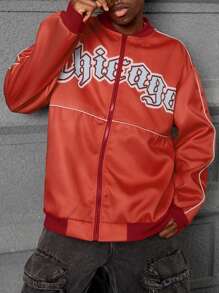 PAVTROS Manfinity Streetrush Men's Front Zip Letter Print Casual Jacket, Long Sleeve - Red - View 8