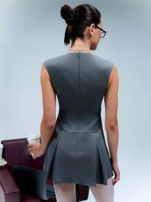SHEIN Unity Tailored Deep Neck Fitted Pleated Dress - Grey - View 2