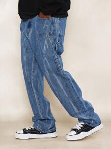 SUMWON Loose Fit Printed Carpenter Jean - Blue - View 2