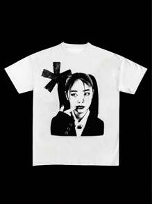 INAWLY Women's Printed Simple Round Neck Short Sleeve Summer T-Shirt, Casual Graphic Tees Women Tops