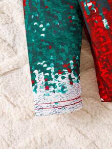 SHEIN Young Girl Cute Christmas Tree Pattern Long Sleeve Casual Outfit Set, Korean Style - Multicolor - View 4