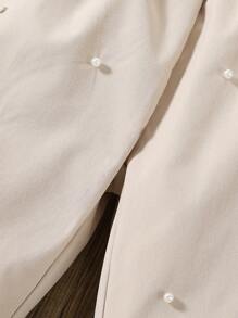 SHEIN 年轻女孩休闲水钻装饰长裤 - 杏色 - 查看 5