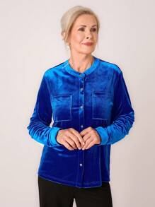 Miaspire Women's Round Neck Button Front Long Sleeve Stylish Elegant Blouse
