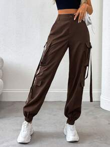 Chiquease Quần Jogger Màu Trơn Thường Ngày - Cà phê nâu - Xem 5