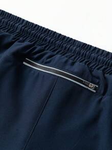 Manfinity Fitness Boyfriend Style Men's Drawstring Waist Geometric Print Sports Shorts,Gym Clothes - Navy Blue - View 6