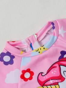 1 bộ đồ bơi liền thân in hình ngựa hoạt hình cho bé gái - Màu Hồng baby - Xem 5