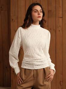 Anewsta Women's Elegant Commuter Rib Knit White Soft T-Shirt - White - View 6