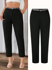 SHEIN LUNE Pantalon noir élégant et polyvalent grande taille - Noir - Voir 1