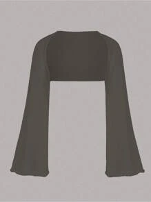 Flirla Women Plus Size Plain Flared Sleeve Cropped Cardigan , Bolero Top