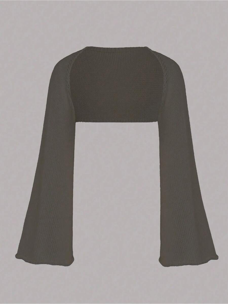 Flirla Women Plus Size Plain Flared Sleeve Cropped Cardigan , Bolero Top