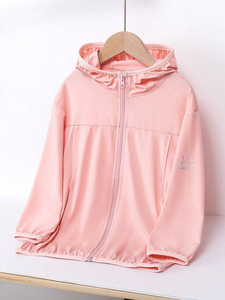 Young Girls Sun Pattern Hooded Sunscreen Jacket - Baby Pink - View 1