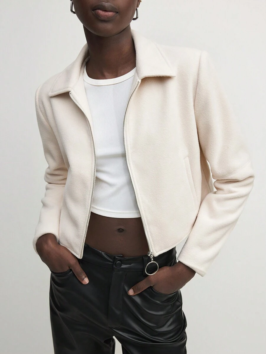 BizChic Chaqueta de lana de unicolor, elegante y versátil para el ir y venir, ropa de invierno para mujer - Albaricoque - Ver 1