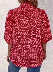 EMERY ROSE Floral Single Button Casual Daily Mid-Sleeve Shirt For New Year Clothes - Red - View 2