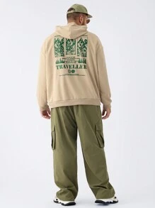 Manfinity NXTstreet Sudaderas con capucha de corte holgado para hombre de talla grande con estampado de paisaje de punto, aptas para otoño/invierno