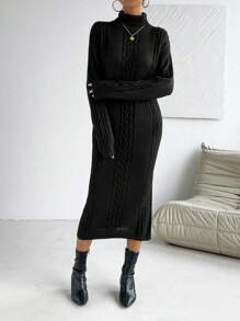 Chiquease Women's Stand Collar Long Sleeve Fashionable Casual Slim-Fit Textured Knitted Grey Sweater Dress Fall Cloth For Women - Dark Grey - View 3