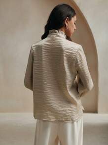 Anewsta Blusa larga de manga larga con elegante adorno de volantes de varios niveles en color malva para mujer