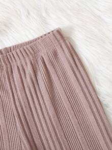 2pcs Tween Girl Half-Turtleneck Gigot Sleeve T-Shirt & Knitted Leggings Set, Lotus Pink