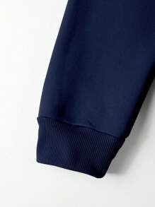 Manfinity Homme Men's Casual Letter Print Drawstring Hooded Sweatshirt With Thermal Lined , Autumn/Winter, Long Sleeve Top - Navy Blue - View 3