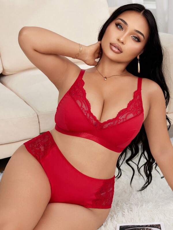 Conjunto de sutiã e calcinha plus size de renda confortável
