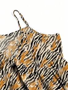 Livia Canto Studio 艺术家加大码万圣节老虎图案休闲度假优雅吊带连衣裙、节日、派对、新年前夜服装 - 彩色 - 查看 5