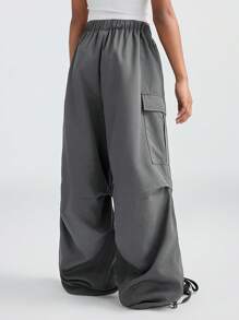 SHEIN Pantalones grises para niñas preadolescentes - Ropa de vuelta al colegio, a juego con mamá, estilo Kpop y Y2K, pantalones cargo de pernera ancha a cuadros, para disfraz de fútbol/voleibol, Acción de Gracias, Halloween, Navidad, primavera/otoño/invierno - Gris - Ver 5