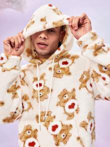 SHEIN X Care Bears Sweatshirt à capuche en molleton ours en peluche avec imprimé ours de dessin animé pour homme, casual, automne et hiver - Nude - Voir 6