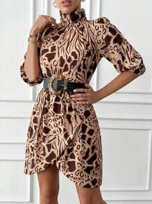 RueChic MIDI SATEEN DRESS WITH LEATHER BELT DETAIL - Multicolor - View 3